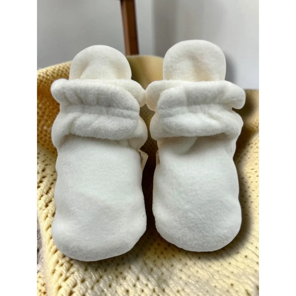 Pure Born Fleece Non Slip Ankle Wrap Stay On Baby Booties Off White Infant